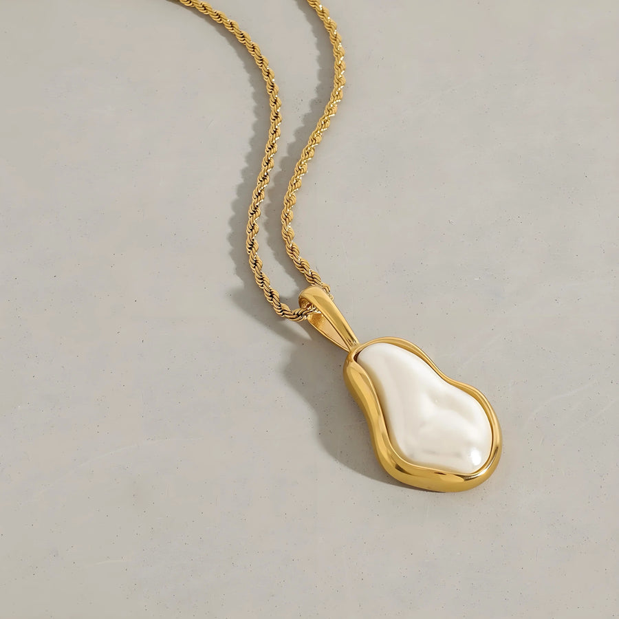 Aruary Studio ｜ Artisanal Jewelry Elegant Titanium Steel Pearl Necklace - K Yellow Gold Plated Adjustable Choker, Minimalist European Style for Women