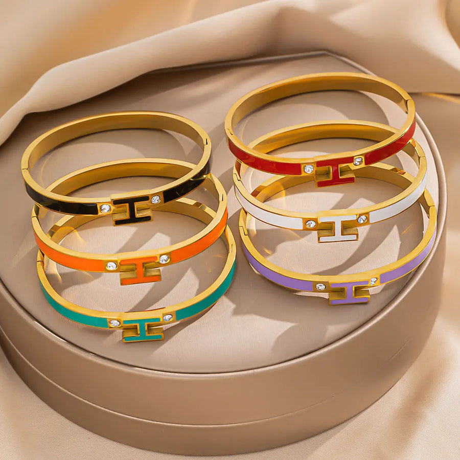 Aruary Studio ｜ Artisanal Jewelry Enamel 'H' Cuff Bracelet - Stainless Steel Letter Bracelet