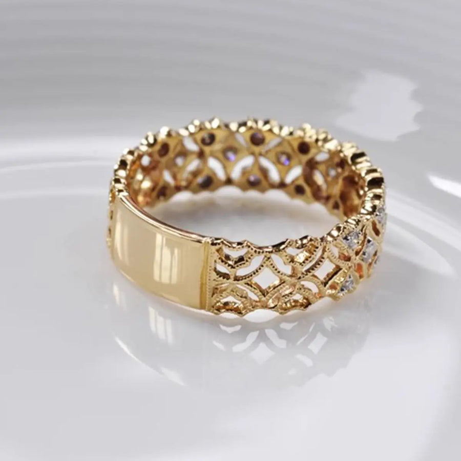 Aruary Studio ｜ Artisanal Jewelry Ethereal Diamond Weave Ring - S925 Sterling Silver Hollow Design for Women | Minimalist Stackable Band