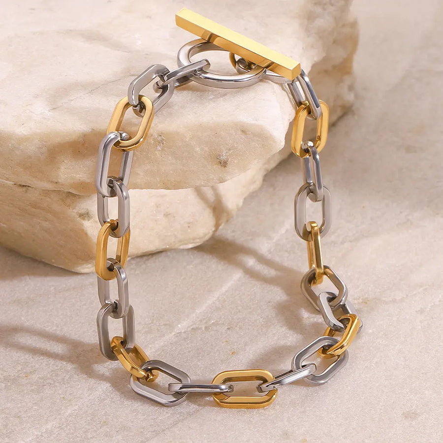 Aruary Studio ｜ Artisanal Jewelry European-American Luxury Two-Tone Chain Bracelet - 18K Gold Plated Stainless Steel, Waterproof & Hypoallergenic