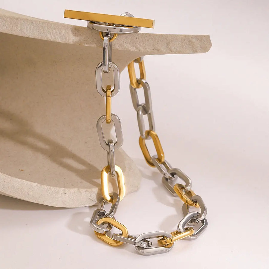 Aruary Studio ｜ Artisanal Jewelry European-American Luxury Two-Tone Chain Bracelet - 18K Gold Plated Stainless Steel, Waterproof & Hypoallergenic