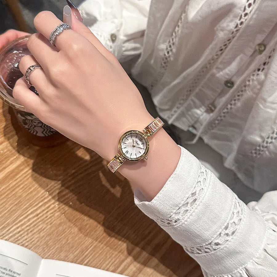 My Store Exquisite Crystal Chain Watch - 34mm Quartz Kaleidoscope Dial, Mineral Glass, Alloy Clasp