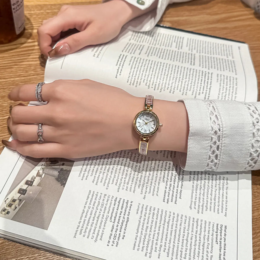 My Store Exquisite Crystal Chain Watch - 34mm Quartz Kaleidoscope Dial, Mineral Glass, Alloy Clasp