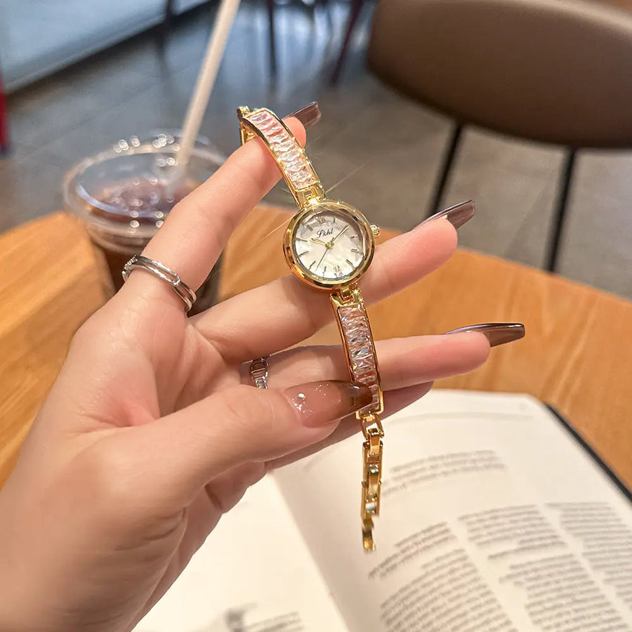My Store Exquisite Crystal Chain Watch - 34mm Quartz Kaleidoscope Dial, Mineral Glass, Alloy Clasp