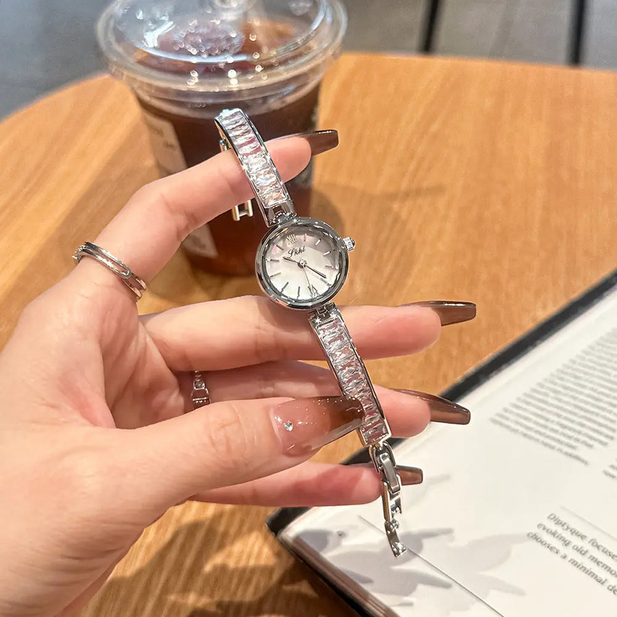 My Store Exquisite Crystal Chain Watch - 34mm Quartz Kaleidoscope Dial, Mineral Glass, Alloy Clasp