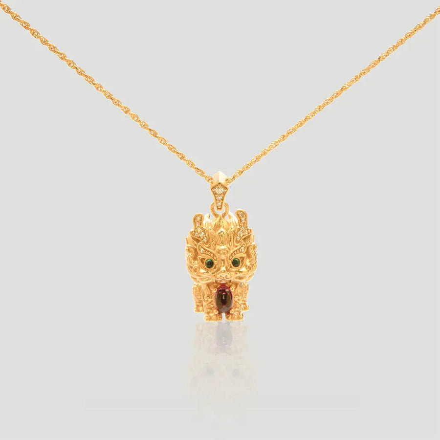 Yuqing Realm ｜ Unleash the charming goddess within you Exquisite Gold-Plated Mythical Beast Gemstone Accented Necklace