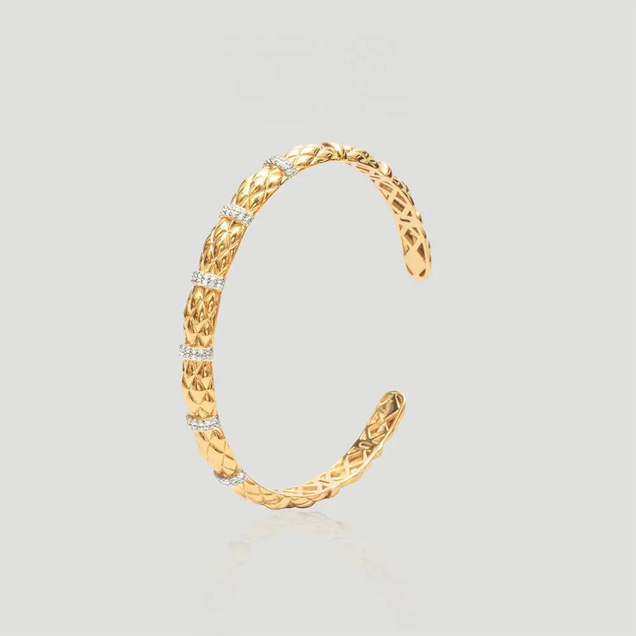 Yuqing Realm ｜ Unleash the charming goddess within you Exquisite Golden Diamond - Embellished Open Cuff Bracelet