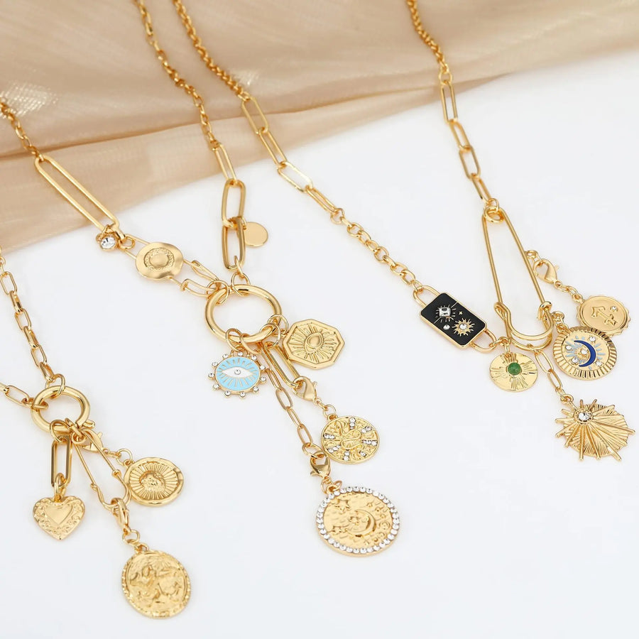 Aruary Studio ｜ Artisanal Jewelry Eye & Sun Moon Coin Pendant Necklace - Minimalist Everyday Jewelry