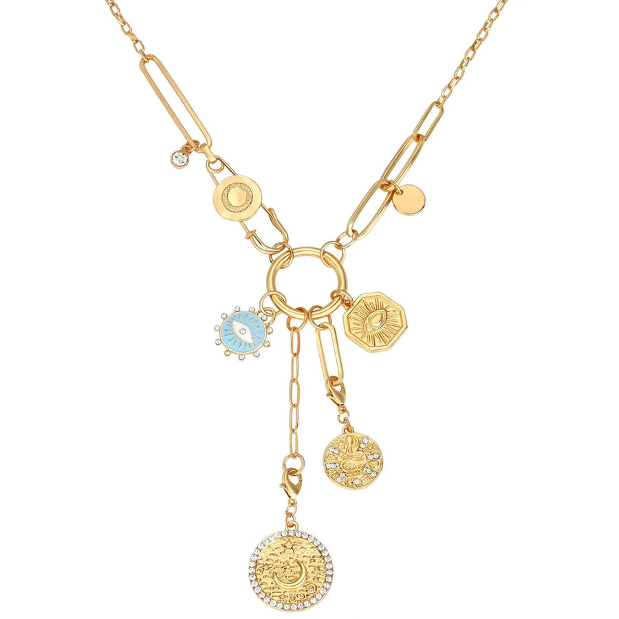 Aruary Studio ｜ Artisanal Jewelry Eye & Sun Moon Coin Pendant Necklace - Minimalist Everyday Jewelry G
