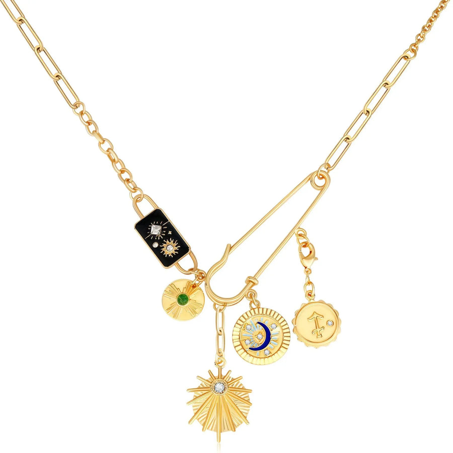 Aruary Studio ｜ Artisanal Jewelry Eye & Sun Moon Coin Pendant Necklace - Minimalist Everyday Jewelry L