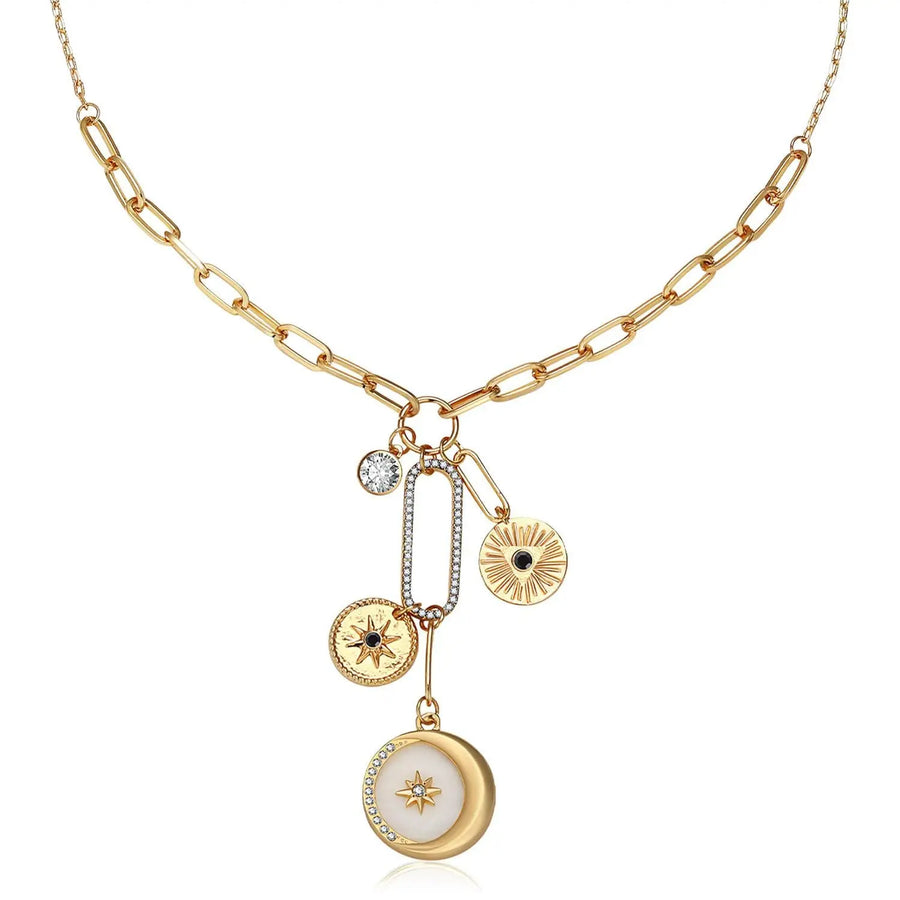 Aruary Studio ｜ Artisanal Jewelry Eye & Sun Moon Coin Pendant Necklace - Minimalist Everyday Jewelry M