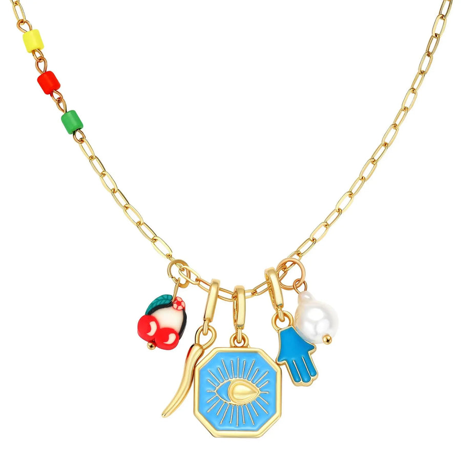 Aruary Studio ｜ Artisanal Jewelry Eye & Sun Moon Coin Pendant Necklace - Minimalist Everyday Jewelry O