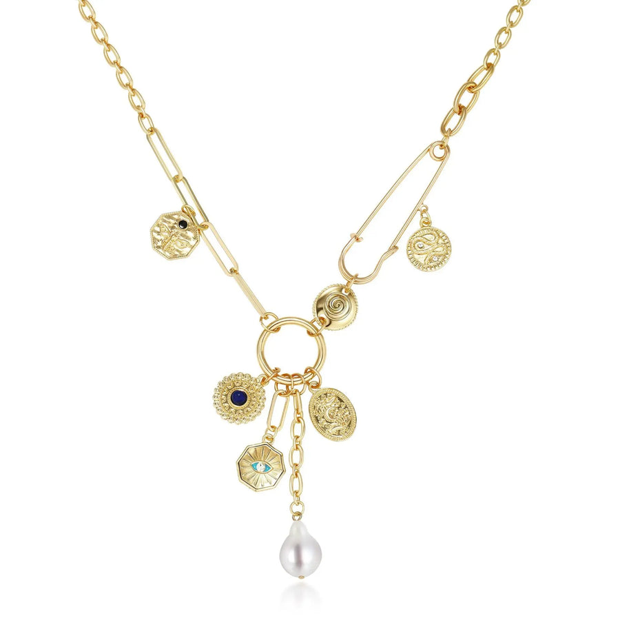 Aruary Studio ｜ Artisanal Jewelry Eye & Sun Moon Coin Pendant Necklace - Minimalist Everyday Jewelry P