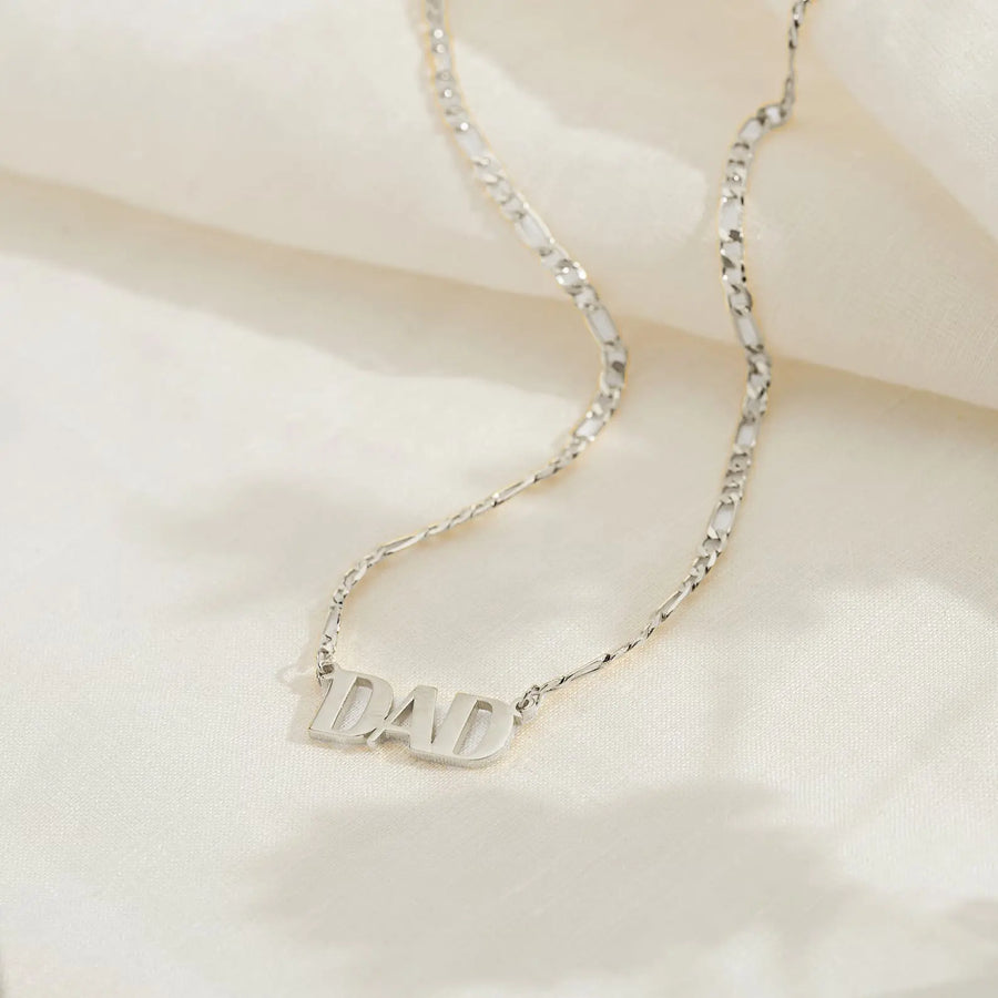 My Store Father's Day Titanium "DAD" Necklace - 18K Gold Plated Unbreakable Gift, Engraved Pendant for Dad SILVER