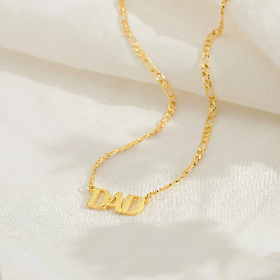 My Store Father's Day Titanium "DAD" Necklace - 18K Gold Plated Unbreakable Gift, Engraved Pendant for Dad Golden
