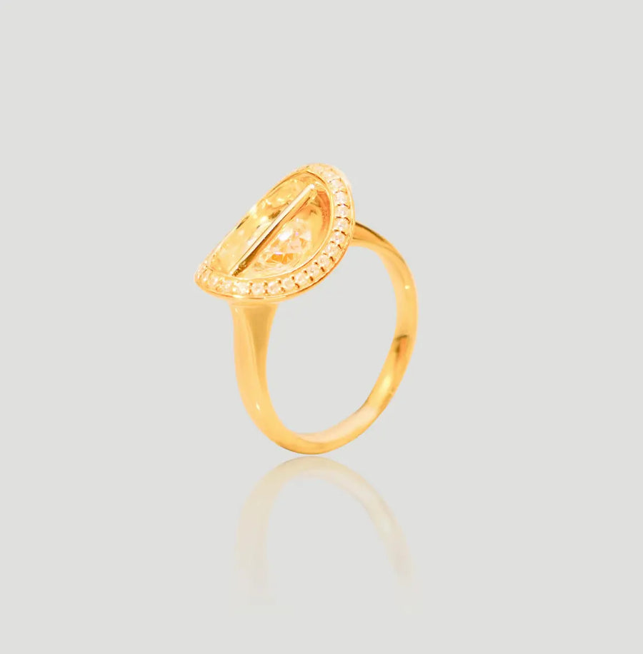 Aruary Studio ｜ Artisanal Jewelry French Vintage Geometric Asymmetric Ring - 14K Gold Plated Sterling Silver with Cubic Zirconia | Boho Chic Treasure Design