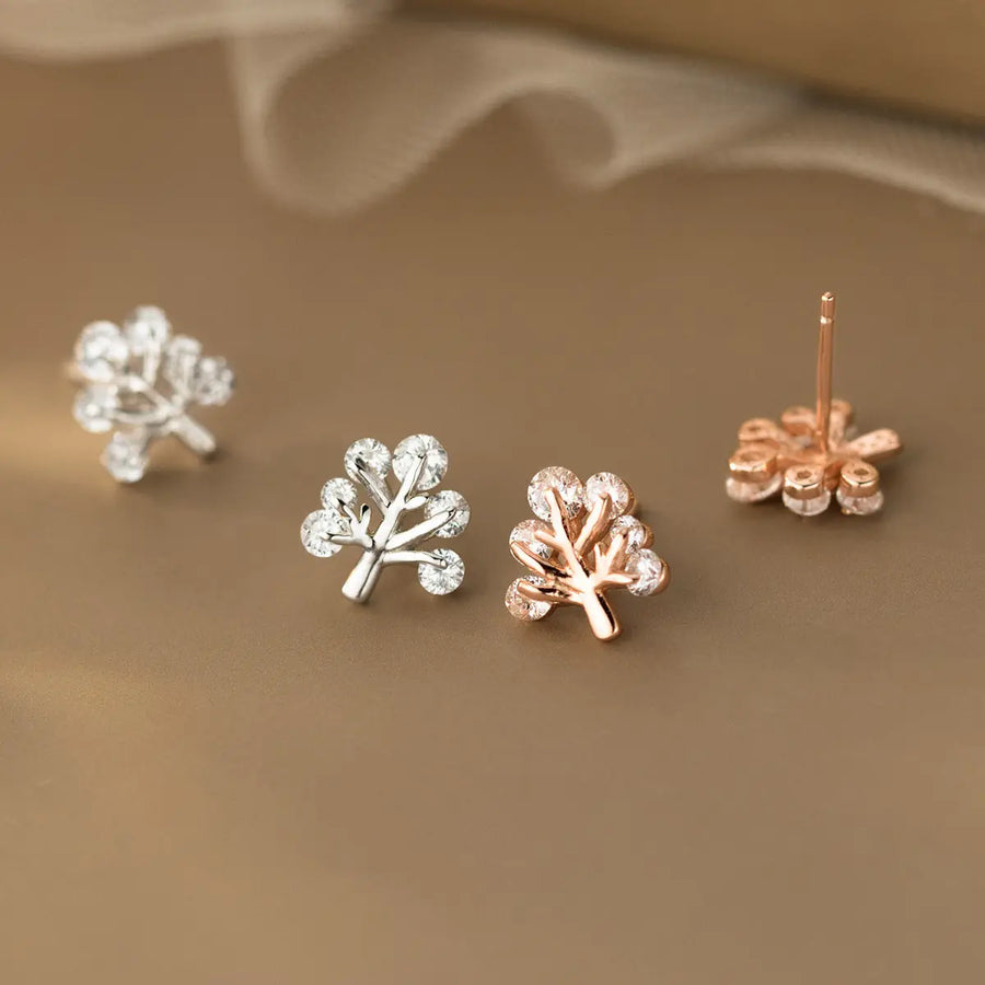 Aruary Studio ｜ Artisanal Jewelry Delicate Tree Threader Earrings - Sterling Silver 925 Diamond-Accent Nature Inspired Jewelry, Dainty Adjustable Ear Threads, Minimalist Gift for Her