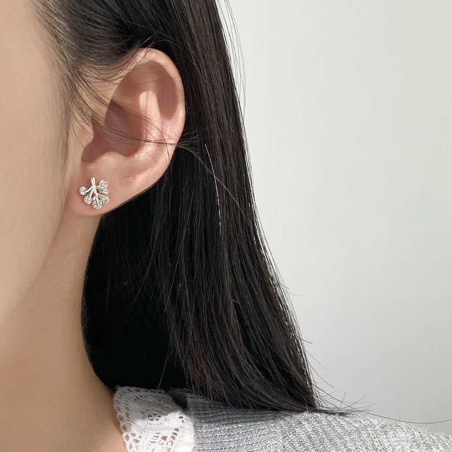 Aruary Studio ｜ Artisanal Jewelry Delicate Tree Threader Earrings - Sterling Silver 925 Diamond-Accent Nature Inspired Jewelry, Dainty Adjustable Ear Threads, Minimalist Gift for Her