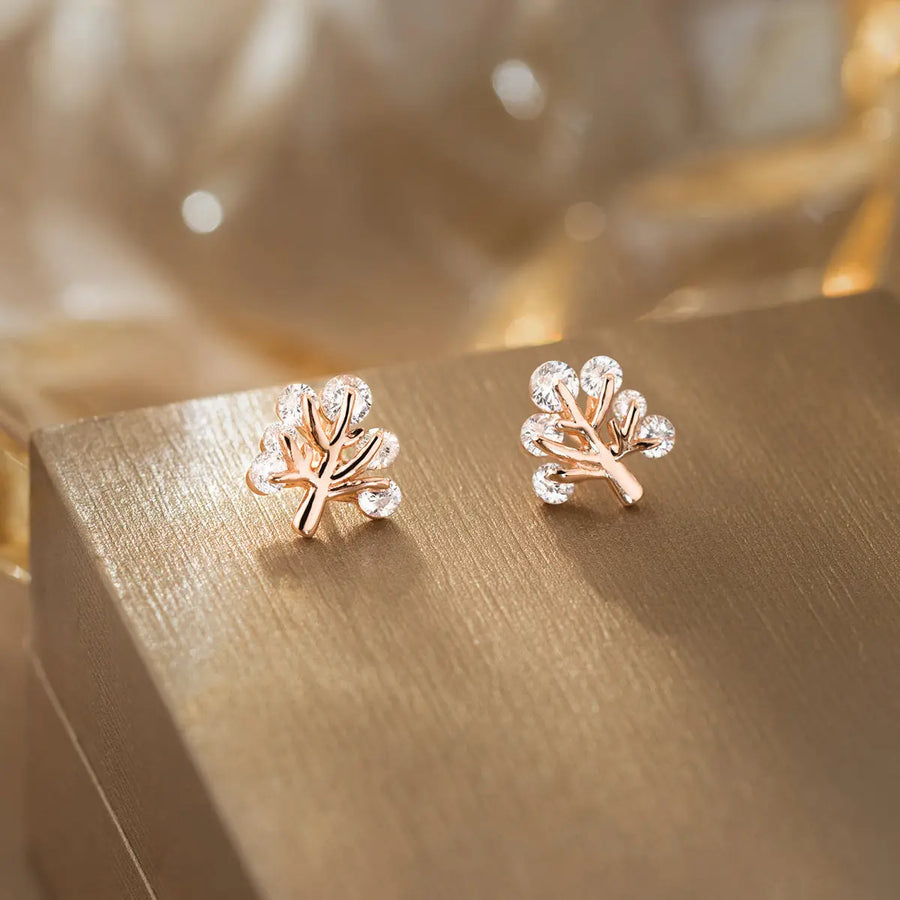 Aruary Studio ｜ Artisanal Jewelry Delicate Tree Threader Earrings - Sterling Silver 925 Diamond-Accent Nature Inspired Jewelry, Dainty Adjustable Ear Threads, Minimalist Gift for Her Golden