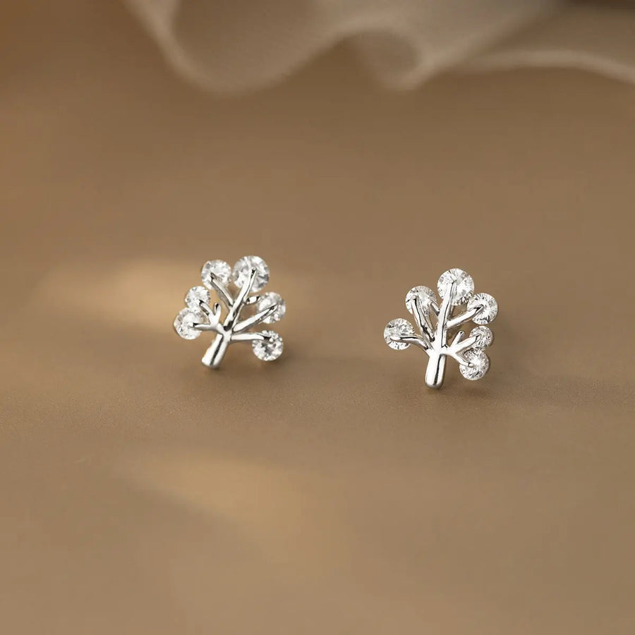 Aruary Studio ｜ Artisanal Jewelry Delicate Tree Threader Earrings - Sterling Silver 925 Diamond-Accent Nature Inspired Jewelry, Dainty Adjustable Ear Threads, Minimalist Gift for Her Silvery