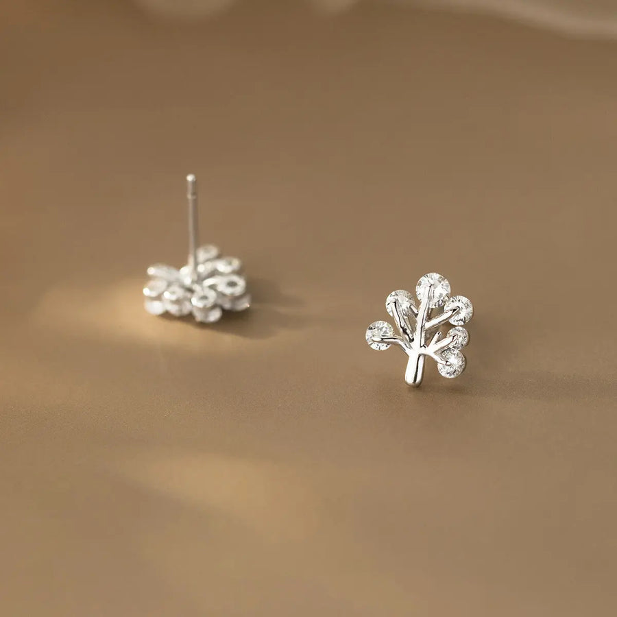 Aruary Studio ｜ Artisanal Jewelry Delicate Tree Threader Earrings - Sterling Silver 925 Diamond-Accent Nature Inspired Jewelry, Dainty Adjustable Ear Threads, Minimalist Gift for Her