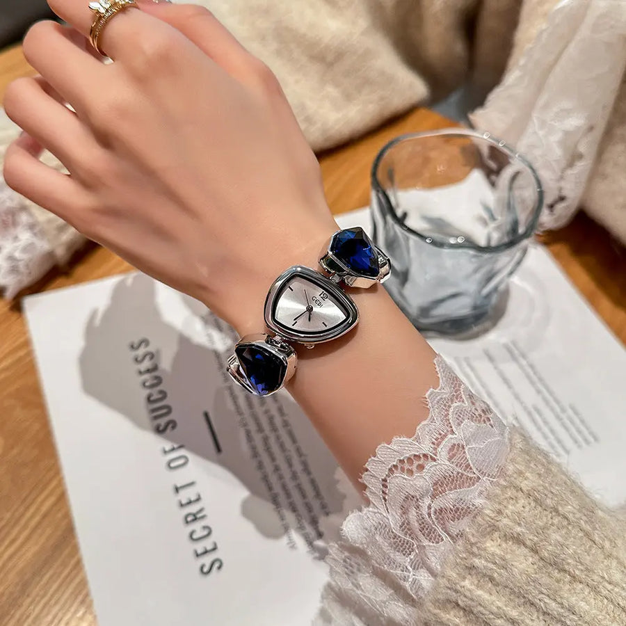 Aruary Studio ｜ Artisanal Jewelry GEDI Crystal Bracelet Watch: 26mm 925 Silver Gold-Plated, High-Carbon Diamonds, Quartz Movement - Luxury Fashion Accessory