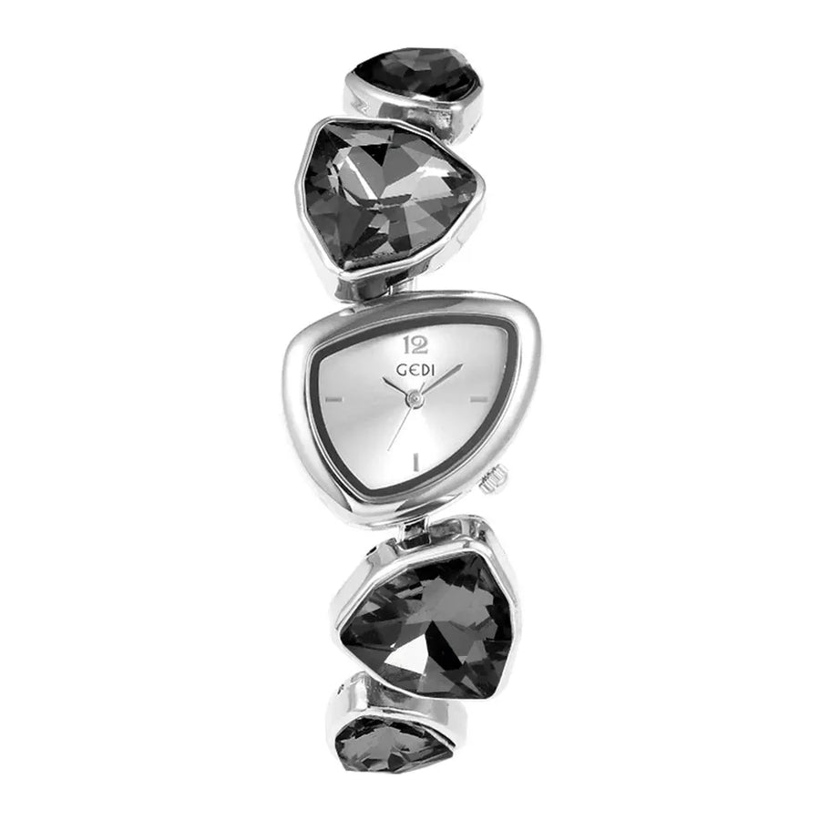 Aruary Studio ｜ Artisanal Jewelry GEDI Crystal Bracelet Watch: 26mm 925 Silver Gold-Plated, High-Carbon Diamonds, Quartz Movement - Luxury Fashion Accessory Black