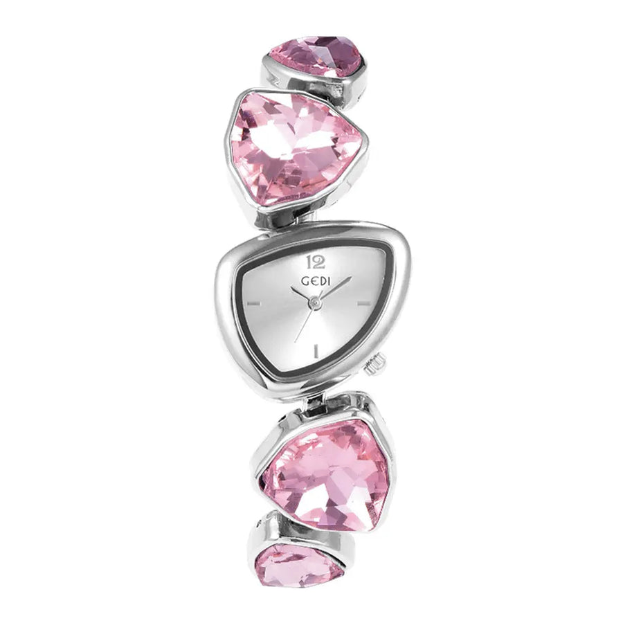 Aruary Studio ｜ Artisanal Jewelry GEDI Crystal Bracelet Watch: 26mm 925 Silver Gold-Plated, High-Carbon Diamonds, Quartz Movement - Luxury Fashion Accessory Pink