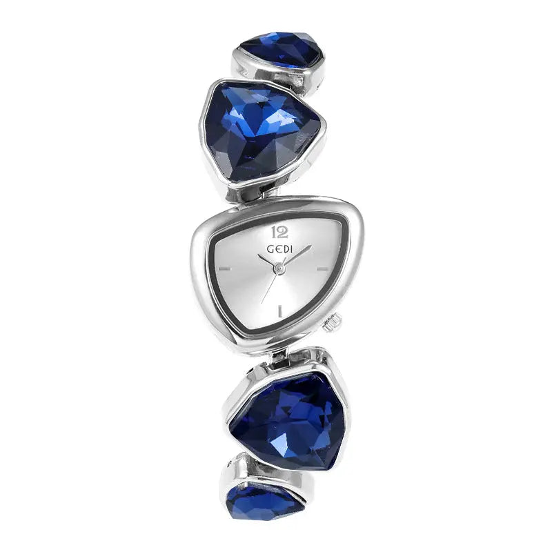 Aruary Studio ｜ Artisanal Jewelry GEDI Crystal Bracelet Watch: 26mm 925 Silver Gold-Plated, High-Carbon Diamonds, Quartz Movement - Luxury Fashion Accessory Blue