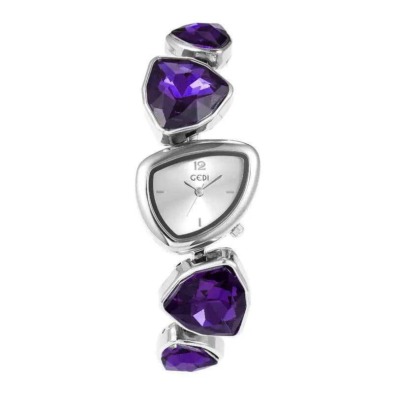 Aruary Studio ｜ Artisanal Jewelry GEDI Crystal Bracelet Watch: 26mm 925 Silver Gold-Plated, High-Carbon Diamonds, Quartz Movement - Luxury Fashion Accessory Purple