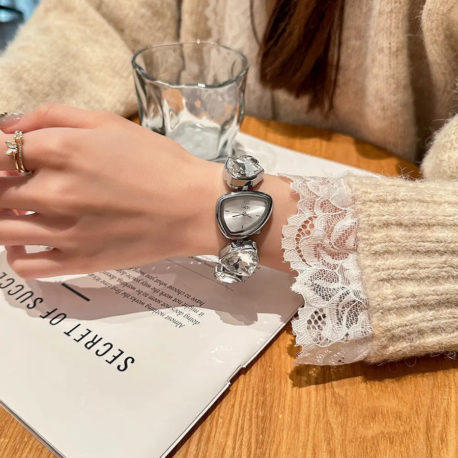 Aruary Studio ｜ Artisanal Jewelry GEDI Crystal Bracelet Watch: 26mm 925 Silver Gold-Plated, High-Carbon Diamonds, Quartz Movement - Luxury Fashion Accessory