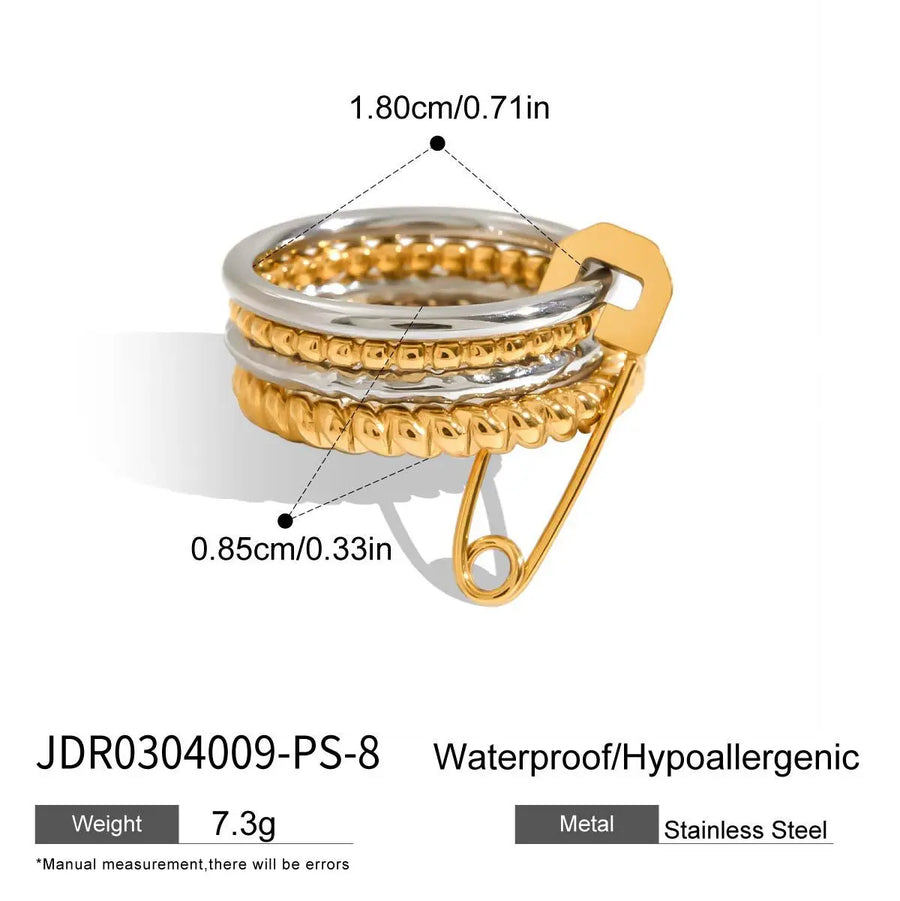 My Store Geometric Stackable Stainless Steel Rings Set - Tarnish-Free Electroplated Finish, Minimalist Layered Jewelry for Women JDR0304009-PS-8