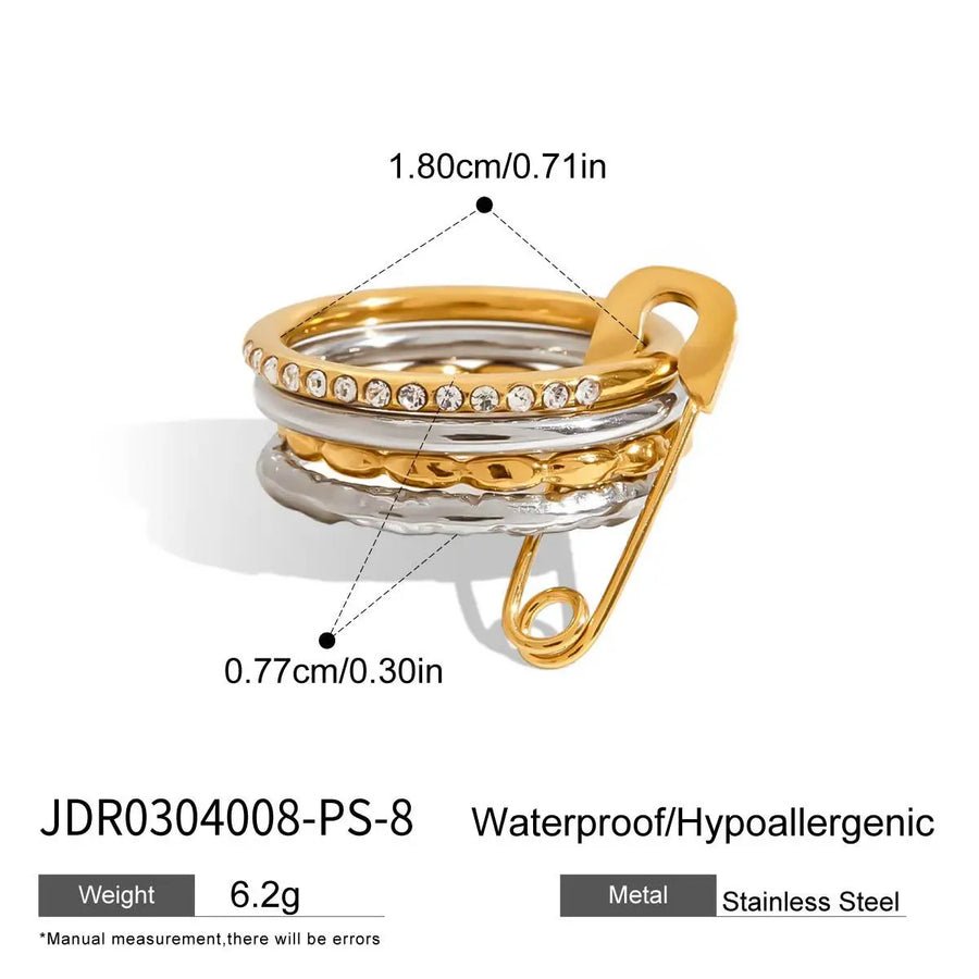 My Store Geometric Stackable Stainless Steel Rings Set - Tarnish-Free Electroplated Finish, Minimalist Layered Jewelry for Women JDR0304008-PS-8