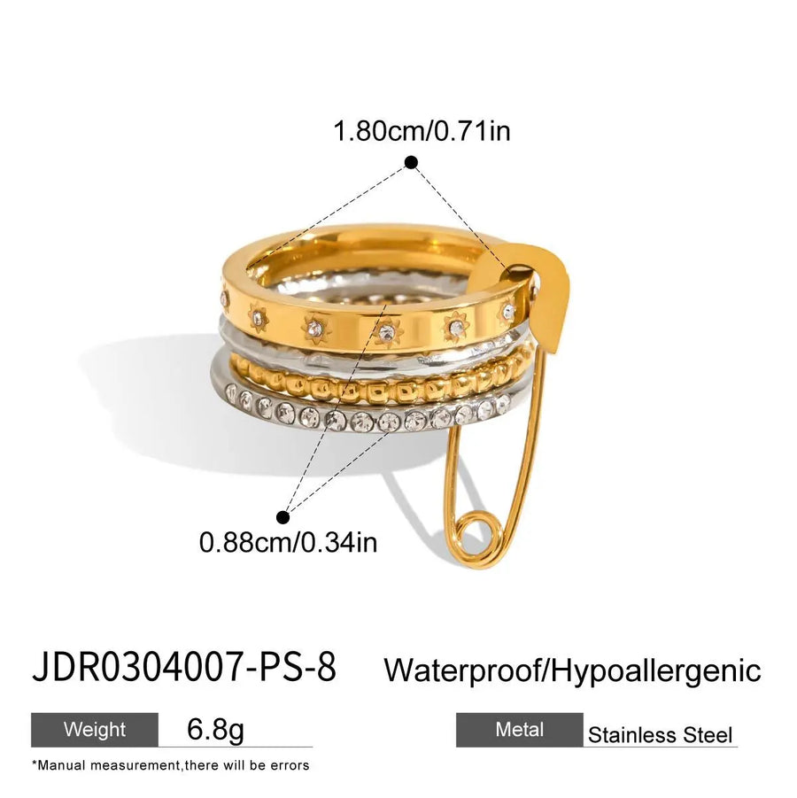 My Store Geometric Stackable Stainless Steel Rings Set - Tarnish-Free Electroplated Finish, Minimalist Layered Jewelry for Women JDR0304007-PS-8