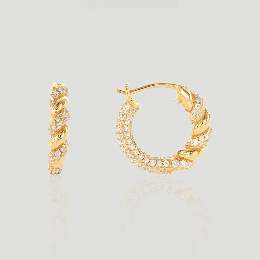 Yuqing Realm ｜ Unleash the charming goddess within you Glamorous Golden Twist Diamond Hoop Earrings Golden