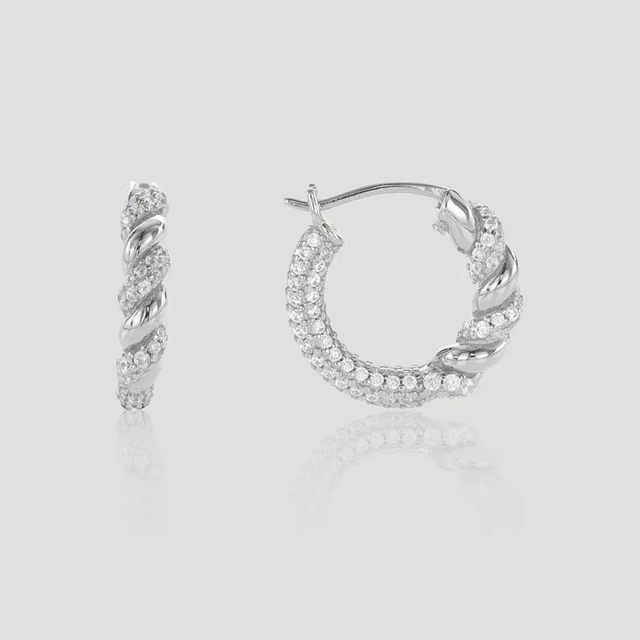 Yuqing Realm ｜ Unleash the charming goddess within you Glamorous Golden Twist Diamond Hoop Earrings Silvery