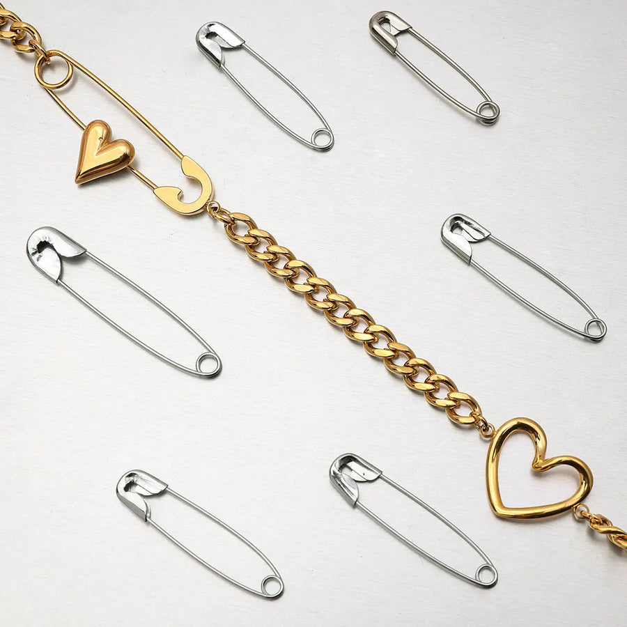 Yuqing Realm ｜ Accessories Boutique Gold Paperclip Heart Necklace with Pearl | Adjustable 45+5cm Titanium Steel
