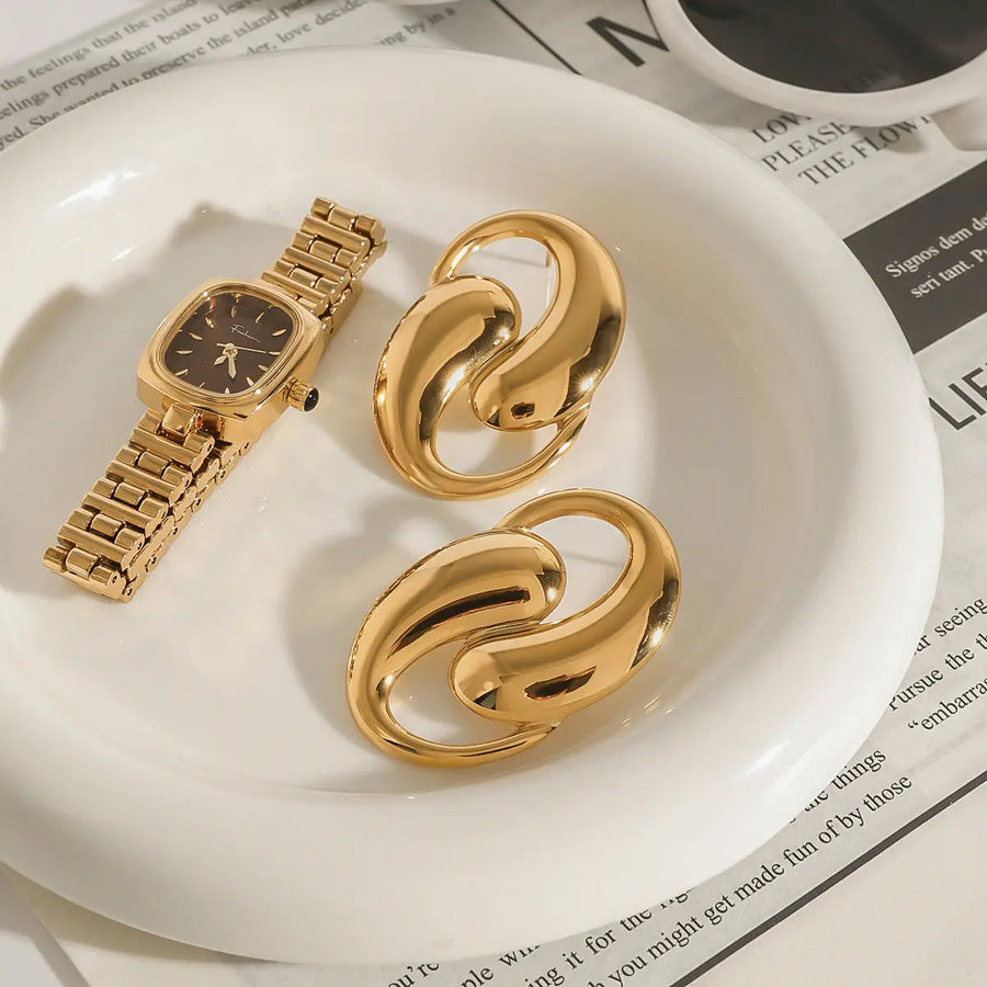 Yuqing Realm ｜ Accessories Boutique Golden Intertwined Statement Earrings | Modern Metalwork Hoops