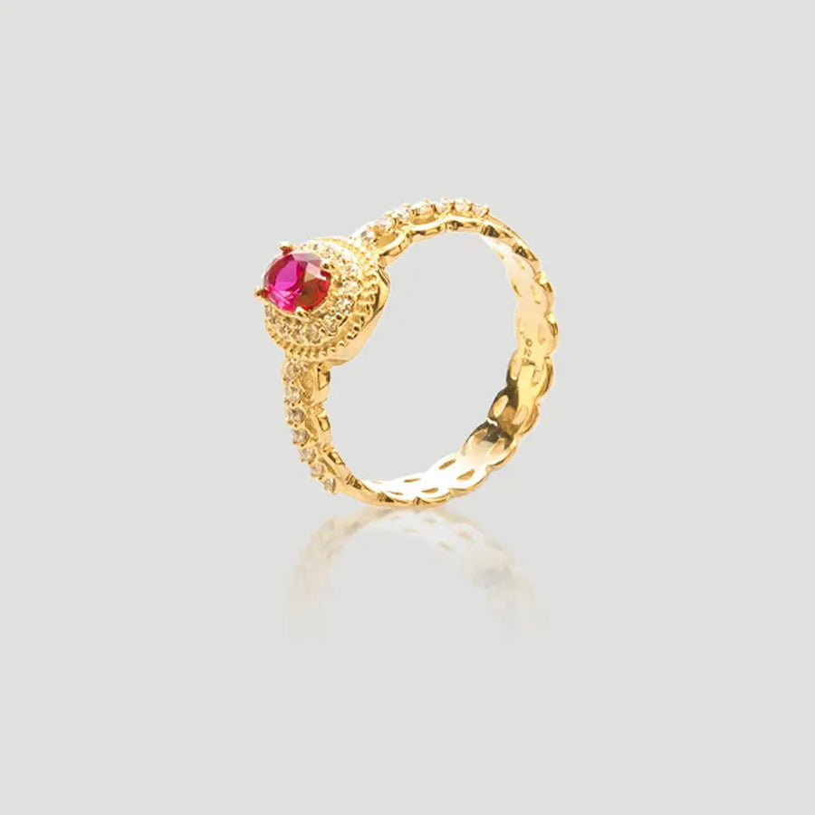 Yuqing Realm ｜ Unleash the charming goddess within you Golden Ruby & Diamond Ring | 925 Sterling Silver Gold Plated | Natural-Inspired Ruby | Premium Sparkle