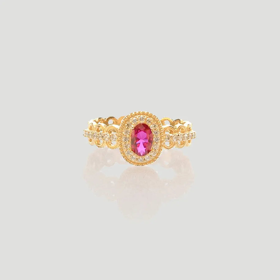 Yuqing Realm ｜ Unleash the charming goddess within you Golden Ruby & Diamond Ring | 925 Sterling Silver Gold Plated | Natural-Inspired Ruby | Premium Sparkle