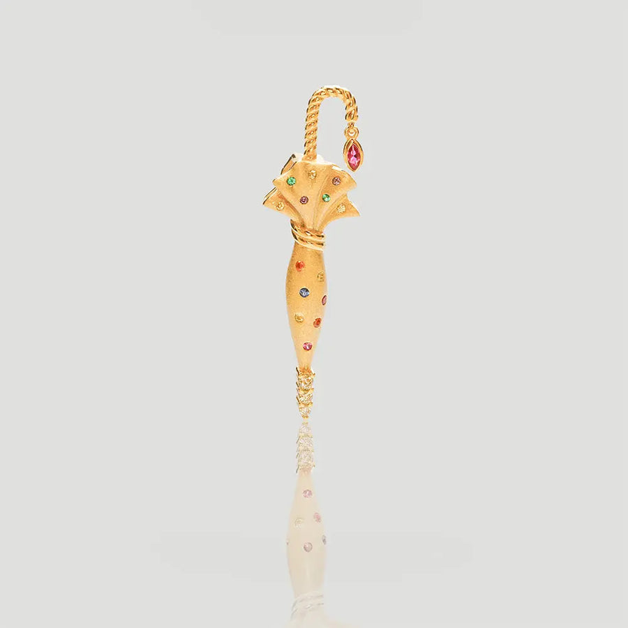 Yuqing Realm ｜ Accessories Boutique Golden & Silver Umbrella Gemstone Pendant | 925 Silver Raindrop Charm | Nano Zircon Color Burst