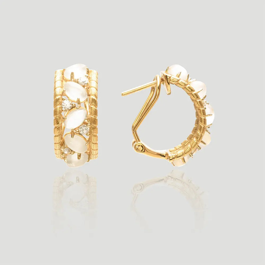 Yuqing Realm ｜ Unleash the charming goddess within you Gorgeous Gold-Plated Moonstone & Diamond Embellished Hoop Earrings