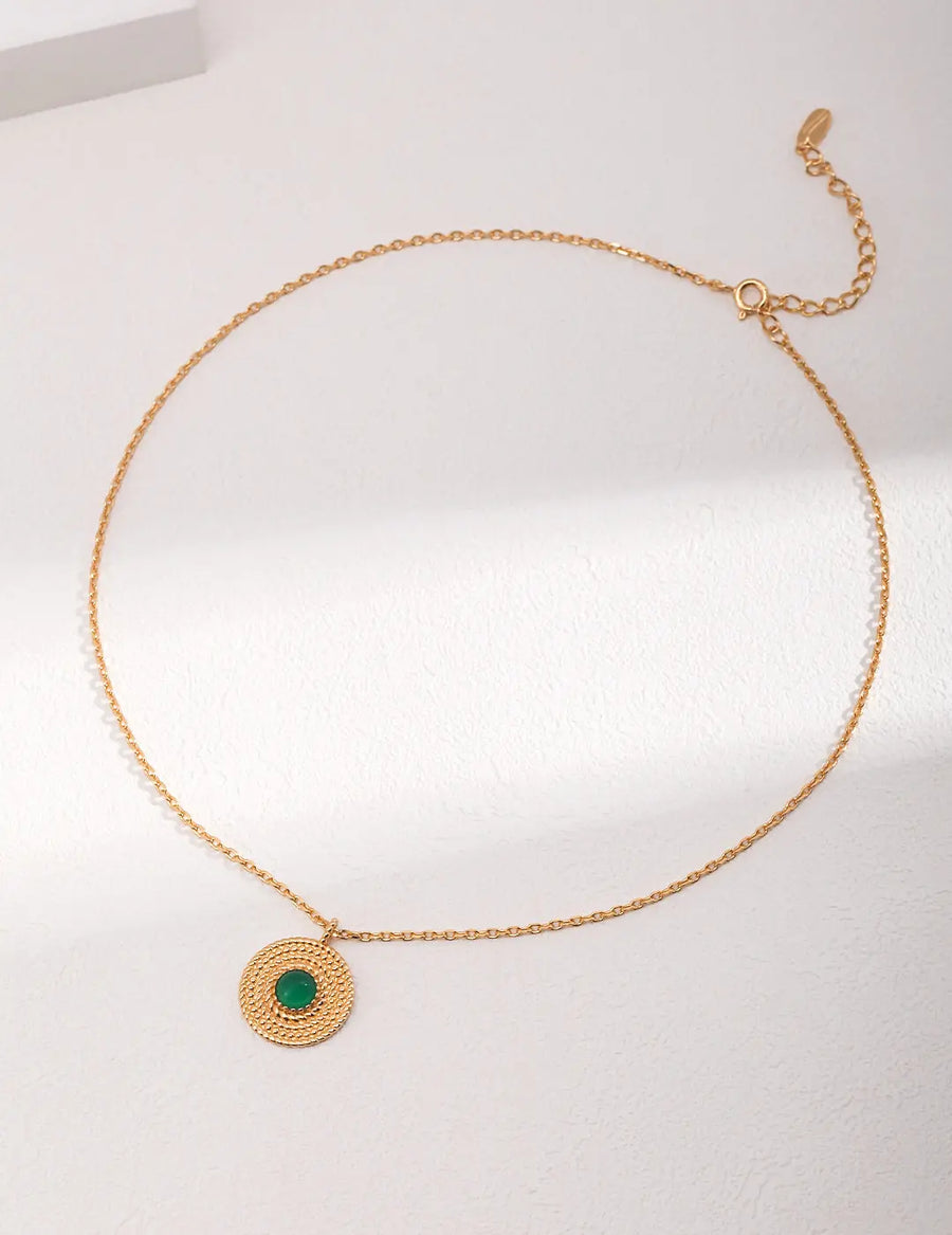 My Store Hand-Braided Chalcedony Jewelry Set - AG925 Gold Plated Necklace & Bracelet, Bohemian Gemstone Stack (40+6cm)