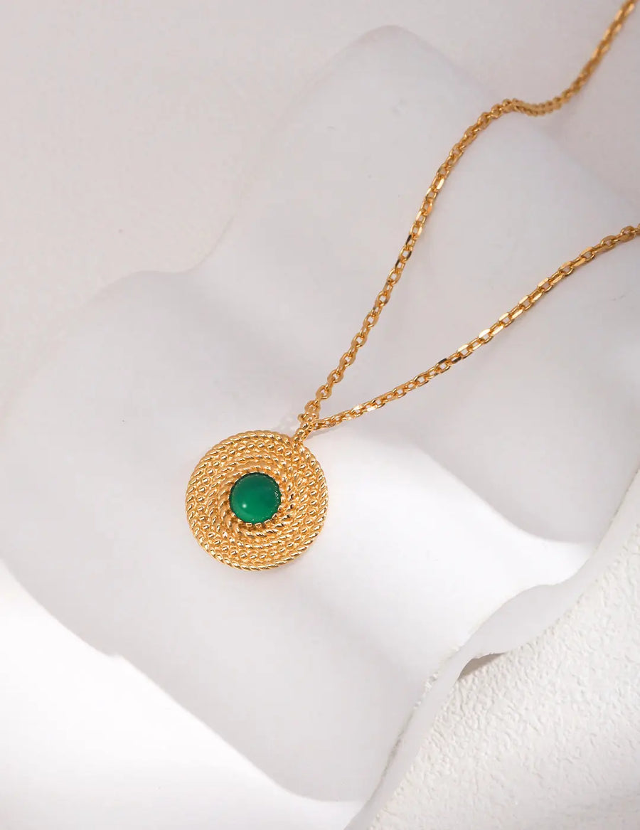 My Store Hand-Braided Chalcedony Jewelry Set - AG925 Gold Plated Necklace & Bracelet, Bohemian Gemstone Stack (40+6cm)