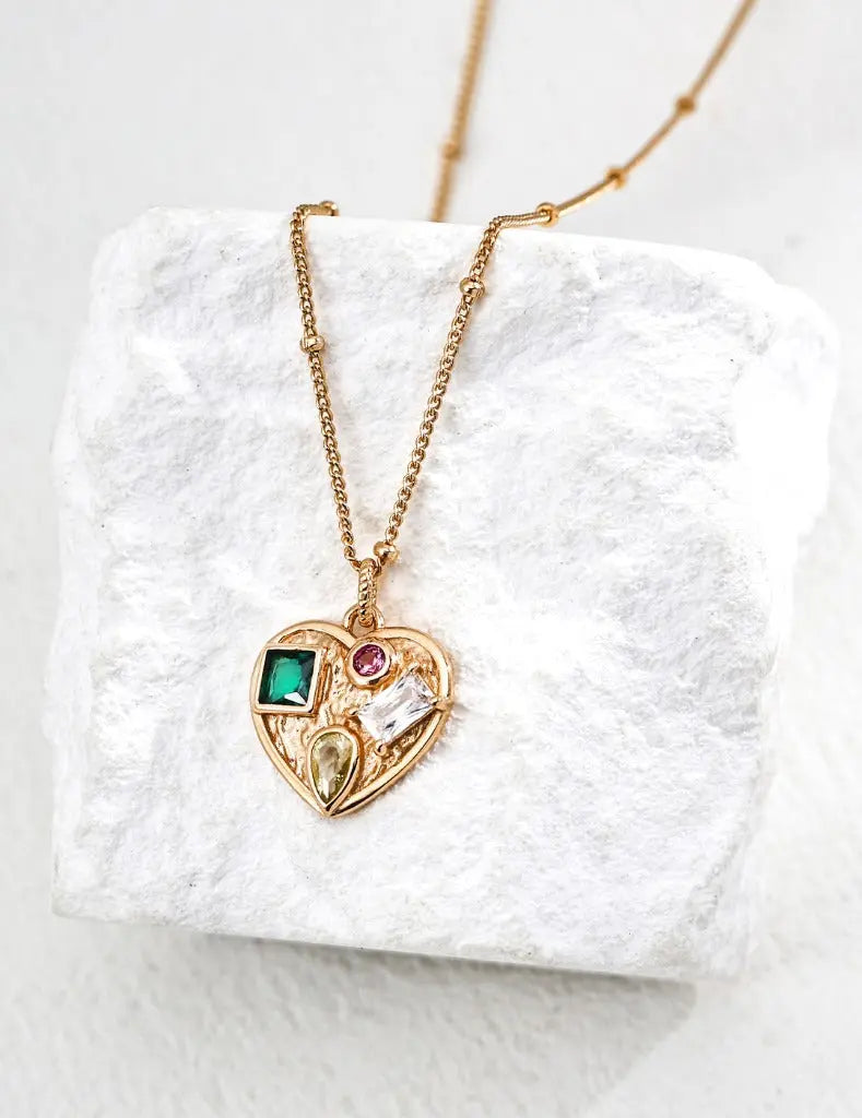 Aruary Studio ｜ Artisanal Jewelry Heart Necklace & Earrings Set - 18K Gold Plated S925 Sterling Silver, Fashion Commute Light Luxury Jewelry NECKLACE
