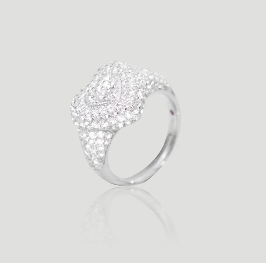 Aruary Studio ｜ Artisanal Jewelry Heart-Shaped Cubic Zirconia Ring - Solid 925 Sterling Silver, Rhodium Plated - K White - Everyday Sparkle Gift