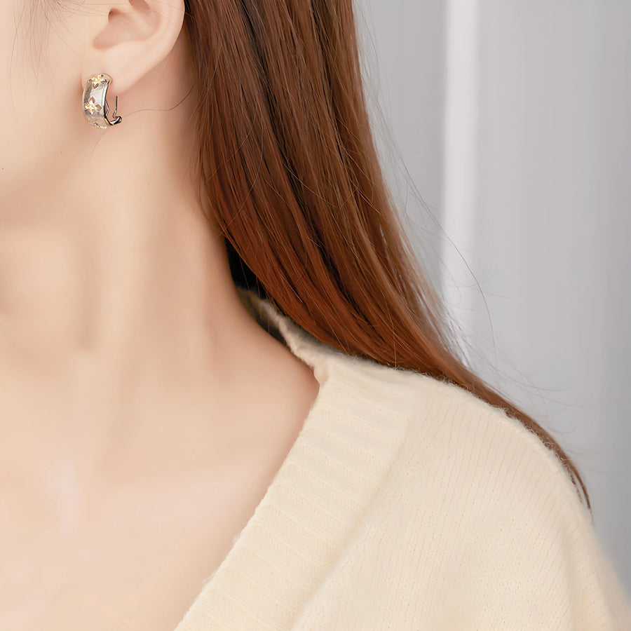 My Store Italian Brushed 925 Silver Geometric Hollow Earrings | Cold Minimalist Style | Lightweight Luxury