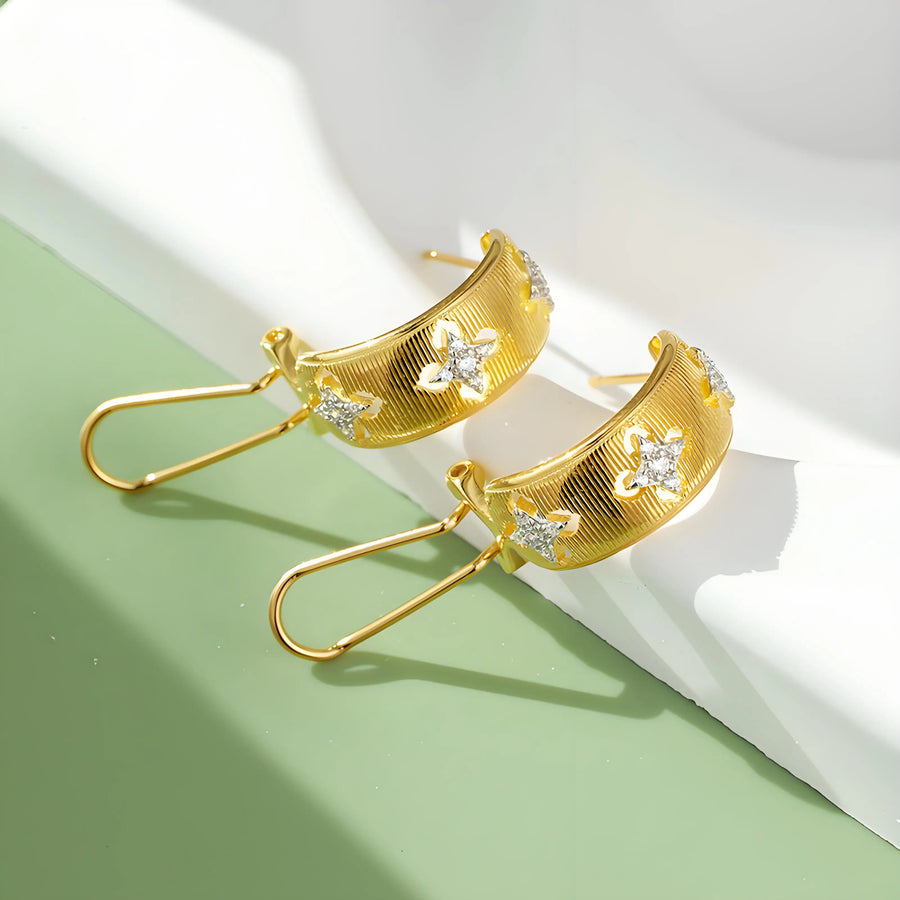 My Store Italian Brushed 925 Silver Geometric Hollow Earrings | Cold Minimalist Style | Lightweight Luxury