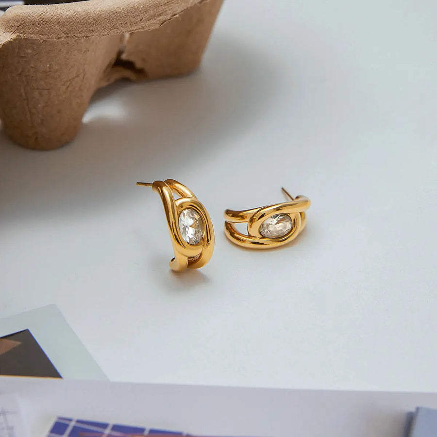 Aruary Studio ｜ Artisanal Jewelry Minimalist Zirconia Stud Earrings | Surgical Stainless Steel | Hypoallergenic Luxury Earrings for Women