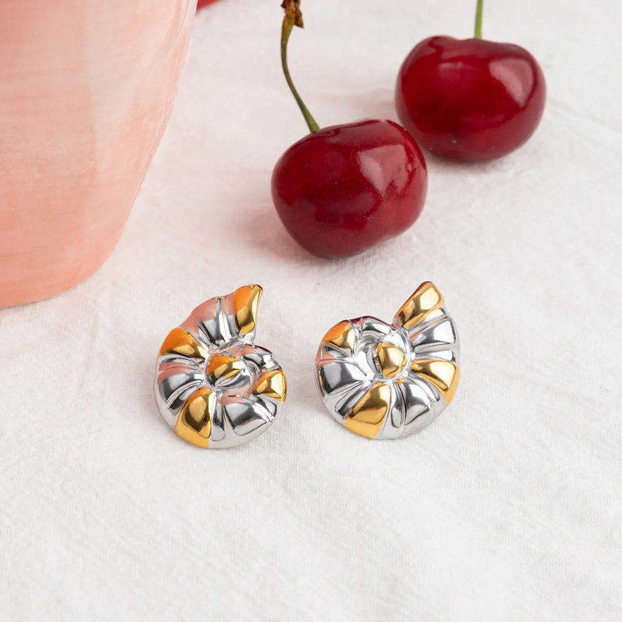 Aruary Studio ｜ Artisanal Jewelry Two-Tone Twisted Spiral Stud Earrings - Gold & Silver Minimalist Earrings for Everyday Luxury